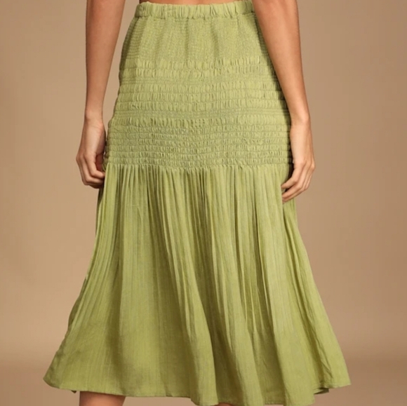 Lulus Out In The Sun Lime Green Smocked Midi Skirt - Size S - Picture 5 of 7